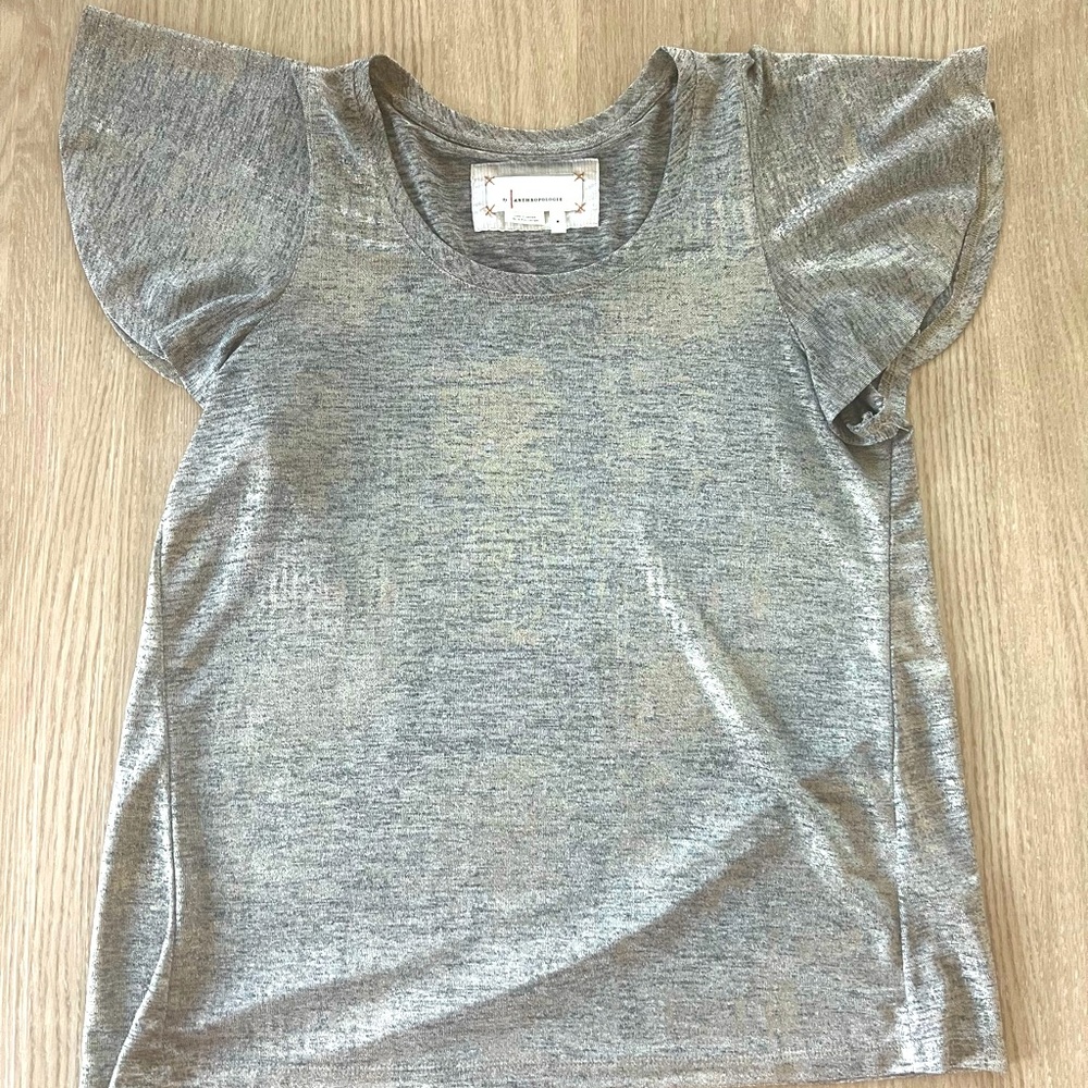 Anthropologie Heather Gray Ruffle Sleeve Top